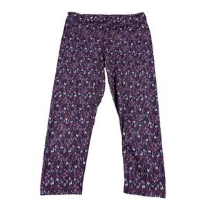 MANDUKA Colorful Cropped Capril Pull On Leggings Purple Blue Yoga Workout Gym